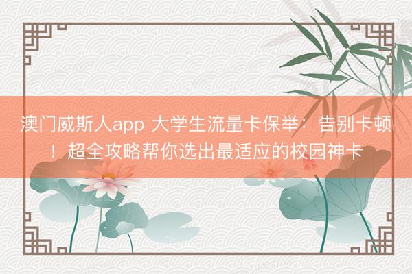 澳门威斯人app 大学生流量卡保举：告别卡顿！超全攻略帮你选出最适应的校园神卡
